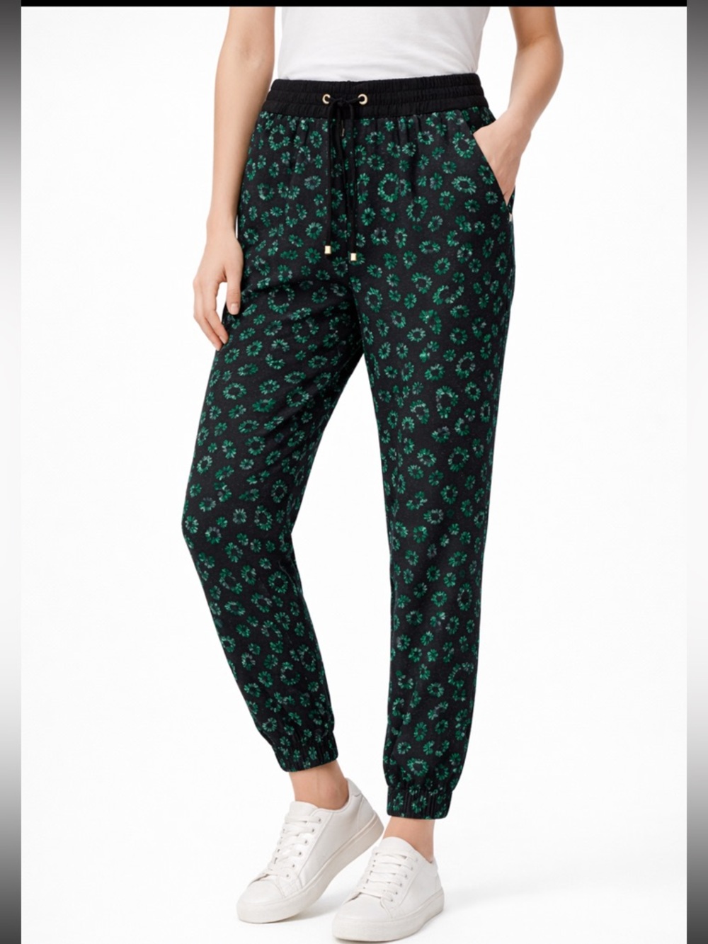 Juicy Couture Silk Jogger Pant Black Green Blue Elastic Waist Drawstring XL